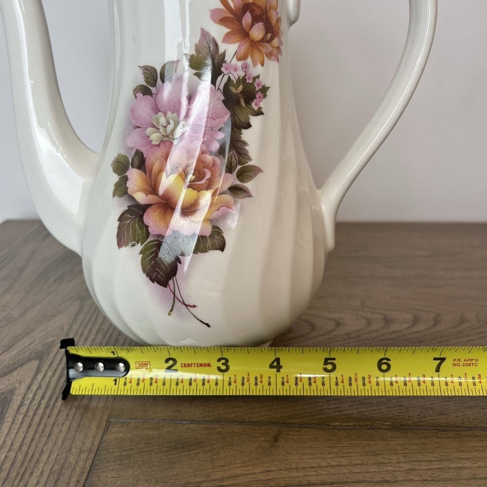 Porcelain Vintage Lidded Tea Pot Coffee Pot Made In England Roses 8" Tall - Picture 9 of 9